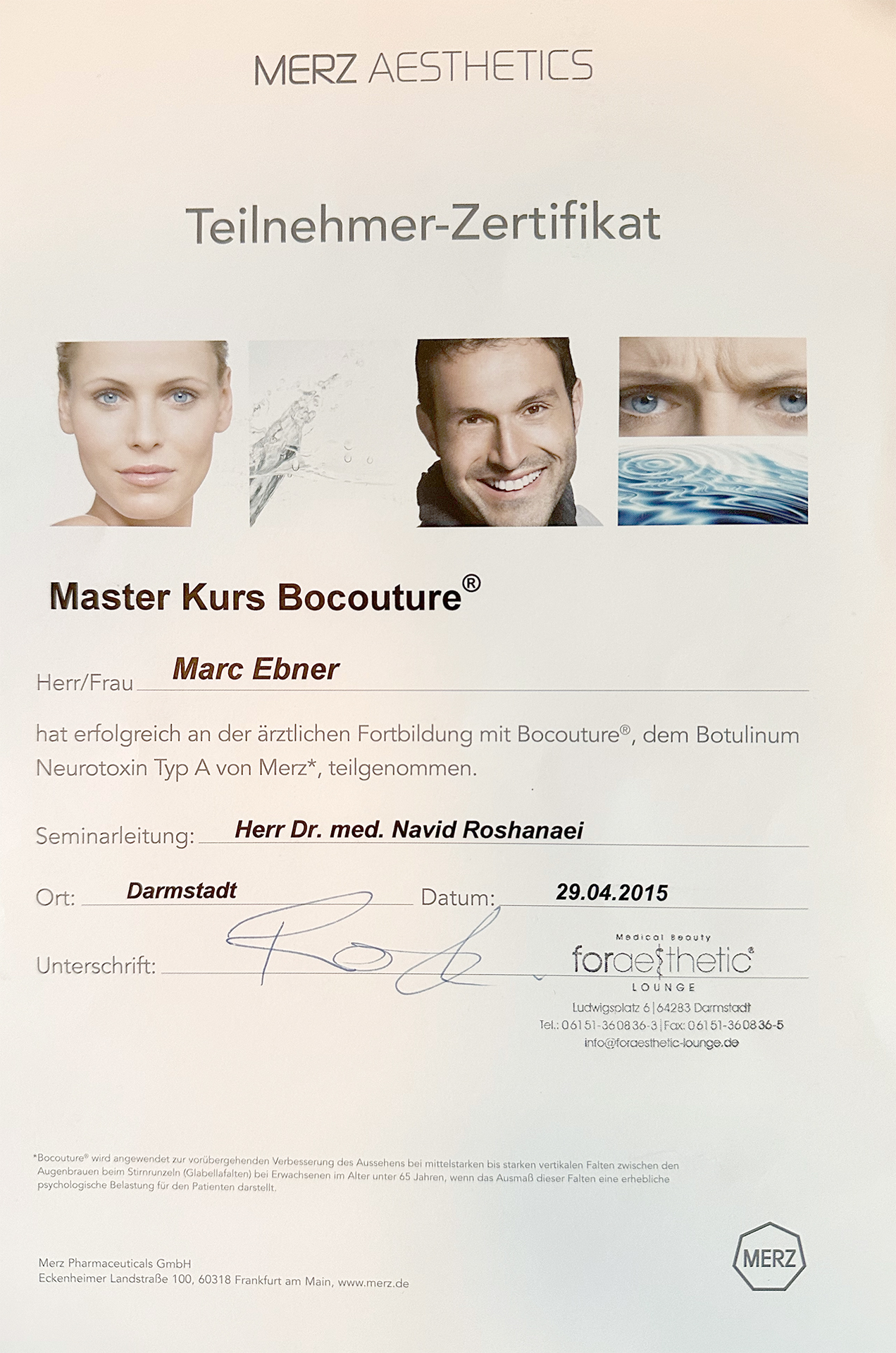 Zertifikat Hyaluronsäure Dr. Marc Ebner